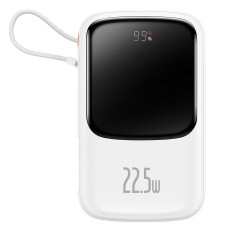 PowerBank ar ātru iekraušanu 10000mAh 22.5W QC-PD-SCP-FCP USB-C kabelis balts