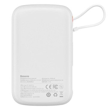 PowerBank ar ātru iekraušanu 10000mAh 22.5W QC-PD-SCP-FCP USB-C kabelis balts