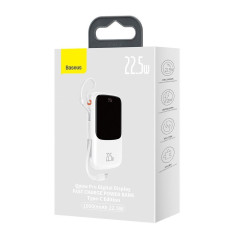 PowerBank ar ātru iekraušanu 10000mAh 22.5W QC-PD-SCP-FCP USB-C kabelis balts