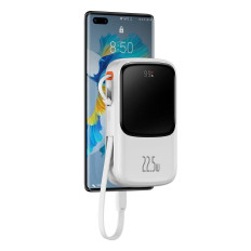 PowerBank ar ātru iekraušanu 10000mAh 22.5W QC-PD-SCP-FCP USB-C kabelis balts