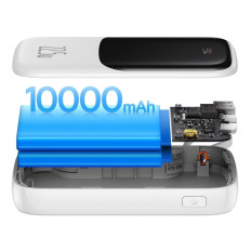 PowerBank ar ātru iekraušanu 10000mAh 22.5W QC-PD-SCP-FCP USB-C kabelis balts