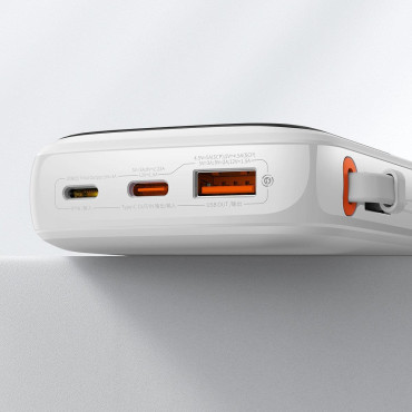 PowerBank ar ātru iekraušanu 10000mAh 22.5W QC-PD-SCP-FCP USB-C kabelis balts