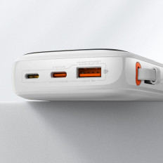 PowerBank ar ātru iekraušanu 10000mAh 22.5W QC-PD-SCP-FCP USB-C kabelis balts
