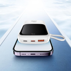 PowerBank ar ātru iekraušanu 10000mAh 22.5W QC-PD-SCP-FCP USB-C kabelis balts