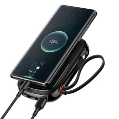 PowerBank ar ātru iekraušanu 20000mAh 20W QC-PD-SCP-FCP iPhone Zibens melns kabelis