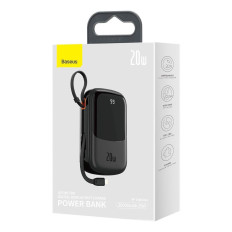 PowerBank ar ātru iekraušanu 20000mAh 20W QC-PD-SCP-FCP iPhone Zibens melns kabelis