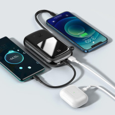PowerBank ar ātru iekraušanu 20000mAh 20W QC-PD-SCP-FCP iPhone Zibens melns kabelis