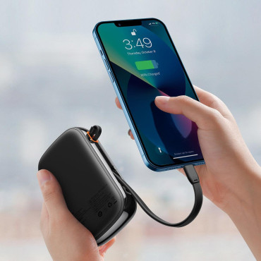PowerBank ar ātru iekraušanu 20000mAh 20W QC-PD-SCP-FCP iPhone Zibens melns kabelis