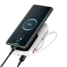 POWERBANK su greitu pakrovimu 20000mAh 22.5W QC-PD-SCP-FCP USB-C kabelis baltas