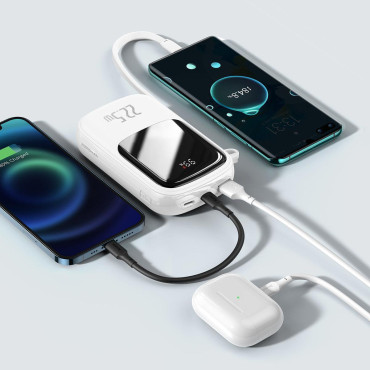 POWERBANK su greitu pakrovimu 20000mAh 22.5W QC-PD-SCP-FCP USB-C kabelis baltas
