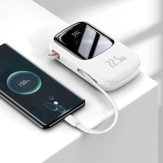 Powerbank με γρήγορη φόρτωση 20000MAH 22.5W QC-PD-SCP-FCP καλώδιο USB-C λευκό