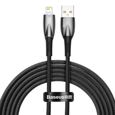 Glimmera sērija USB-A Cable IPHONE LIGHTING 480MB-S 2.4A 2M melns