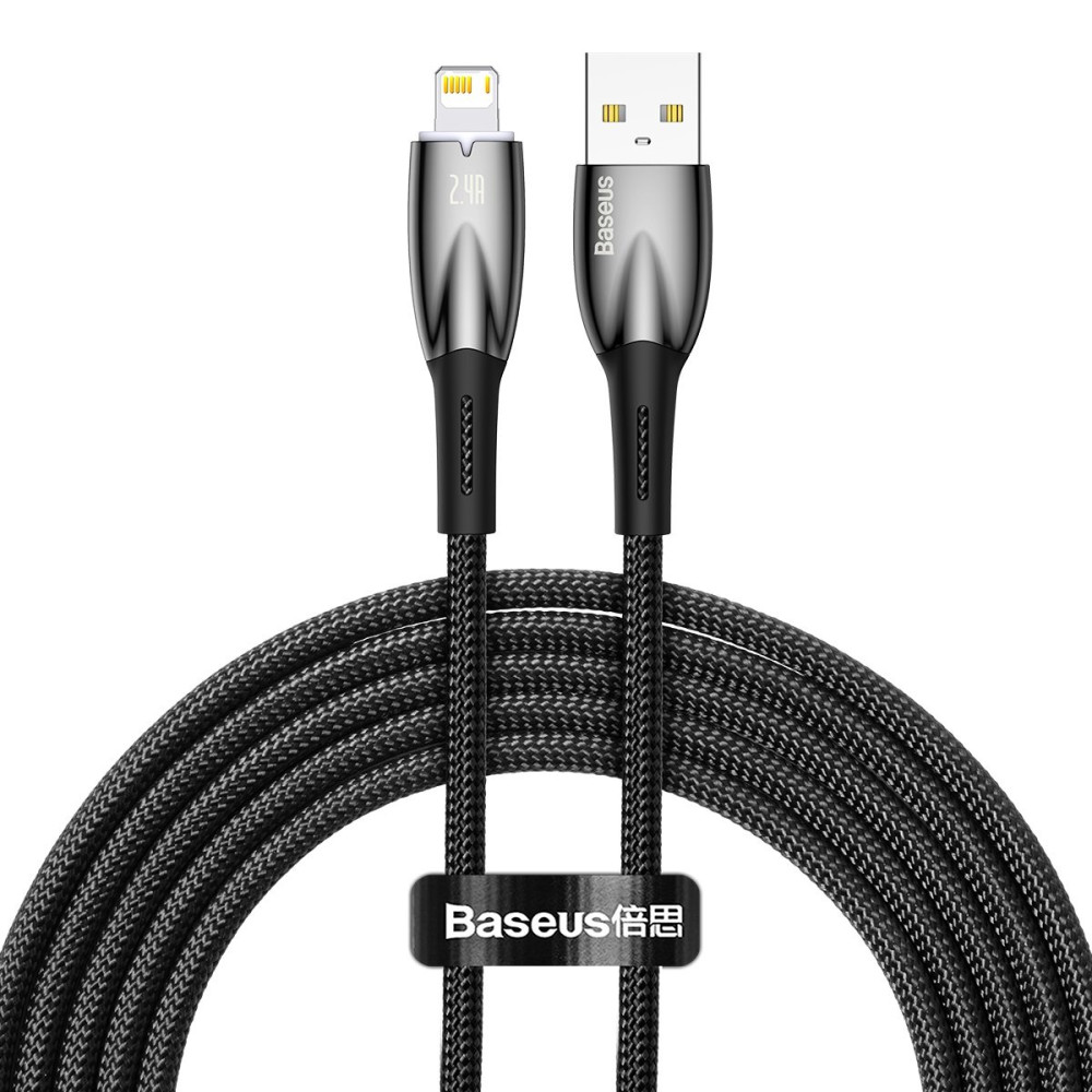 Glimmera sērija USB-A Cable IPHONE LIGHTING 480MB-S 2.4A 2M melns
