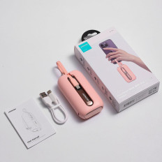 PowerBank 10000MAH krāsains sērija 22.5W ar USB-C kabeļiem un iPhone zibens rozā