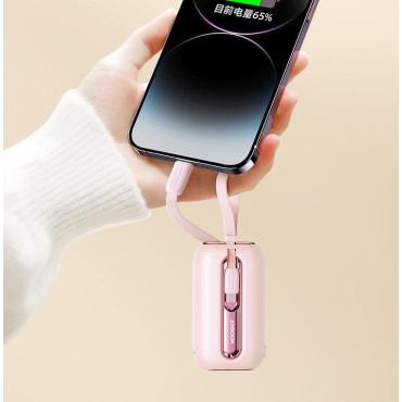 Powerbank 10000mAh värikäs sarja 22.5w USB-C-kaapeleilla ja iPhone Lightning Pink
