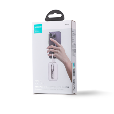 PowerBank 10000mAh Barvita serija 22.5W z USB-C kabli in iPhone Strela bela