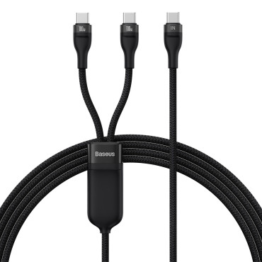 Kabeļu zibspuldzes kabelis Flash sērija 2in1 USB-C 2XUSB-C 100W 1.5m Black