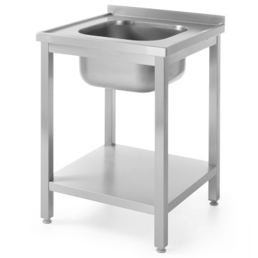 Tabela de bancada de aço com uma pia 600x600mm e uma prateleira - Hendi 811856