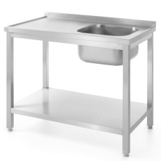 Tabell stål benkeplate for rengjort med en vask med en hylle 80x60cm høyre - Hendi 811863