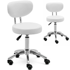 Chair Stool Cosmetic Hoker with backrest on wheels up to 150 kg ASCONA white