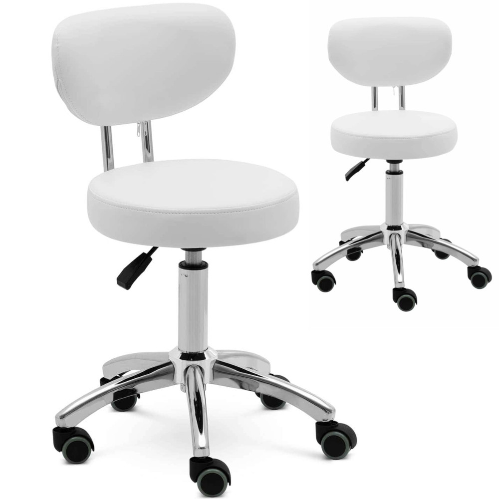 Chaise Tabouret Cosmetic Hoker avec dossier sur roues jusqu'à 150 kg Ascona White