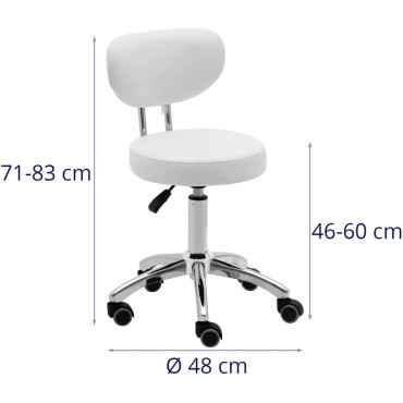 Chaise Tabouret Cosmetic Hoker avec dossier sur roues jusqu'à 150 kg Ascona White