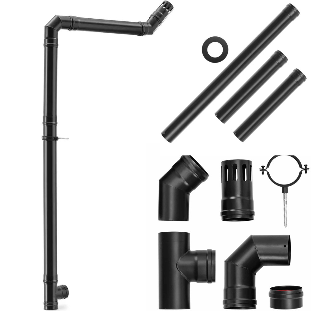 Süsiniku terase pelleti ahju korstnatorude komplekt. 80 mm Süsiniku terase pelleti ahju korstnatorude komplekt. 80 mm