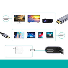 Adapteradapter Typ C - HDMI 4K + USB Typ C PD för MacBook PC 1.8m grå