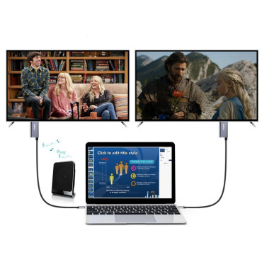 Adapteradapter Typ C - HDMI 4K + USB Typ C PD för MacBook PC 1.8m grå