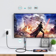 Adapteradapter Typ C - HDMI 4K + USB Typ C PD för MacBook PC 1.8m grå