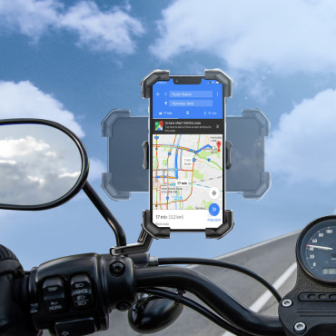 Suporte para montagem no telefone. Roda de motocicleta no volante Suporte para montagem no telefone. Roda de motocicleta no volante