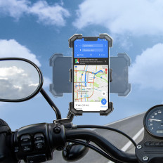Držák pro montáž na telefonu. Motocykl kolo na volantu