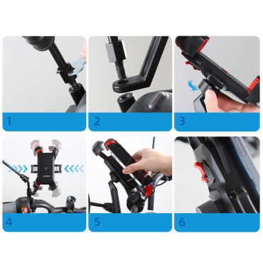 Suporte para montagem no telefone. Roda de motocicleta no volante Suporte para montagem no telefone. Roda de motocicleta no volante