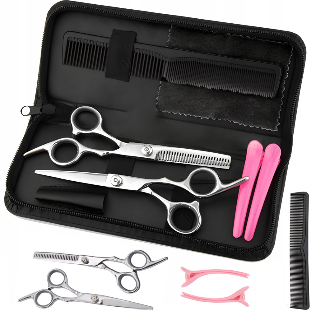 Um conjunto de ferramentas de cabeleireiro para uma barba em um caso de uma crista de stripper de clipes - 7 el.