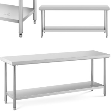 Mesa de trabalho gastronômico central com uma prateleira de aço 200 x 60 cm