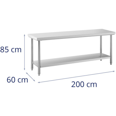 Centralt gastronomisk arbejdsbord med en stålhylde 200 x 60 cm