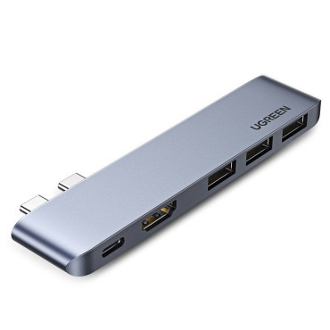 Multifunktionell navport till MacBook Pro / Air 2x USB-C på USB-C HDMI 3X USB 3.0 - Grå
