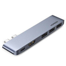 Multifunktionell navport till MacBook Pro / Air 2x USB-C på USB-C HDMI 3X USB 3.0 - Grå