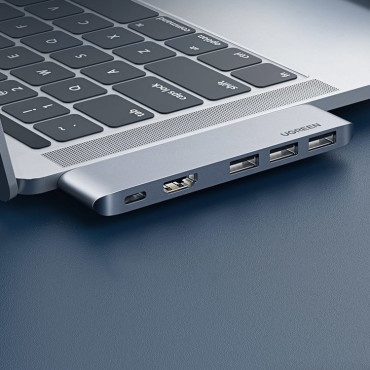 Daugiafunkcinis stebulės prievadas į MacBook Pro / Air 2x USB-C USB-C HDMI 3X USB 3.0 - pilka