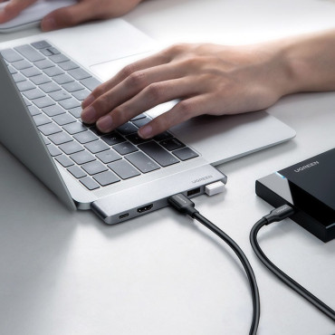 Daugiafunkcinis stebulės prievadas į MacBook Pro / Air 2x USB-C USB-C HDMI 3X USB 3.0 - pilka