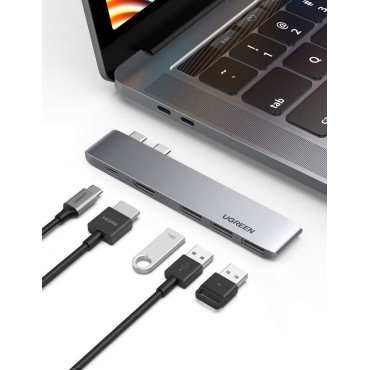 Daugiafunkcinis stebulės prievadas į MacBook Pro / Air 2x USB-C USB-C HDMI 3X USB 3.0 - pilka