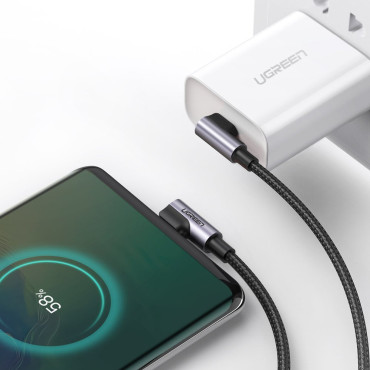 Kábel na uhlov kábla s bočnou USB-C Plug na USB-C Rýchle nabitie 1M - Gray
