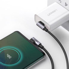 Kábel na uhlov kábla s bočnou USB-C Plug na USB-C Rýchle nabitie 1M - Gray