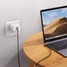 Kabelvinkelkabel med side USB-C-stik på USB-C Hurtig opladning 1m - Grå
