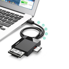 SD / MICRO SD / CF / MS Memory Card Reader / MSB 3.0 - Svart plugg