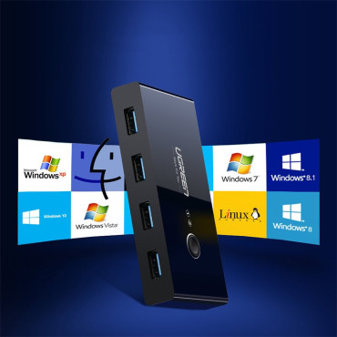 Byt boxnavbrytare 4x USB 3.2 Gen 1 USB-distributör för två datorer - Svart