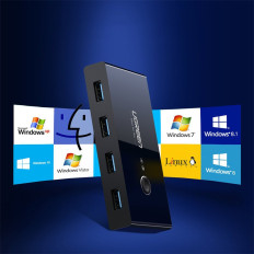 Schaltkasten-Hub-Schalter 4x USB 3.2-Gen 1 USB-Verteiler für zwei Computer - Schwarz