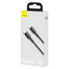 Cable de cable para iPhone USB-C - Lightning Carga rápida 20W 1M - Negro