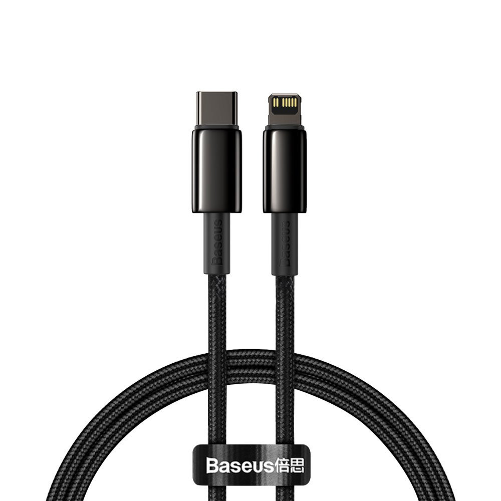 Káblový kábel pre iPhone USB-C - Lightning Rýchle načítanie 20W 1M - celá čierna