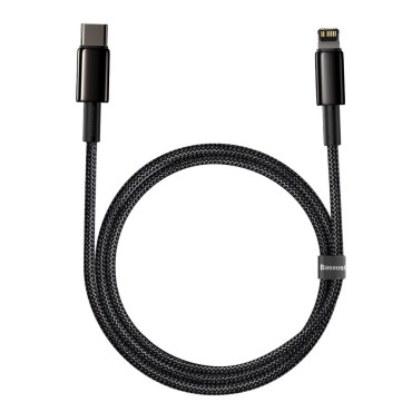Cable de cable para iPhone USB-C - Lightning Carga rápida 20W 1m - negro negro